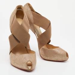 Christian Louboutin Beige Leather Elastic Cross Strap Peep Toe Sandals Size 40