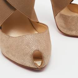 Christian Louboutin Beige Leather Elastic Cross Strap Peep Toe Sandals Size 40