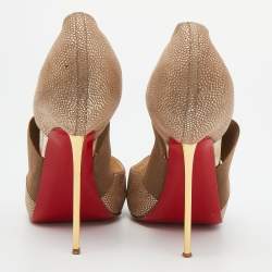 Christian Louboutin Beige Leather Elastic Cross Strap Peep Toe Sandals Size 40