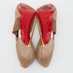Christian Louboutin Beige Leather Elastic Cross Strap Peep Toe Sandals Size 40