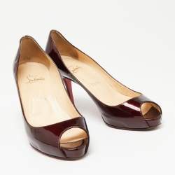 Christian Louboutin Burgundy Patent Leather Matar Claude Peep-Toe Pumps Size 37