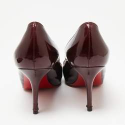 Christian Louboutin Burgundy Patent Leather Matar Claude Peep-Toe Pumps Size 37