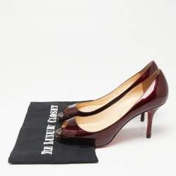 Christian Louboutin Burgundy Patent Leather Matar Claude Peep-Toe Pumps Size 37