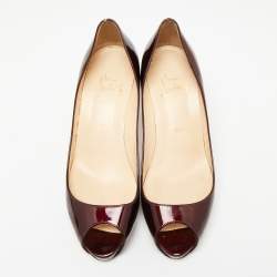 Christian Louboutin Burgundy Patent Leather Matar Claude Peep-Toe Pumps Size 37