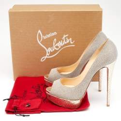 Pre Owned Christian Louboutin Metallic Gold Lamé Fabric Lady Peep Toe Platform Pumps Size 40