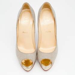 Pre Owned Christian Louboutin Metallic Gold Lamé Fabric Lady Peep Toe Platform Pumps Size 40