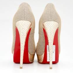 Pre Owned Christian Louboutin Metallic Gold Lamé Fabric Lady Peep Toe Platform Pumps Size 40