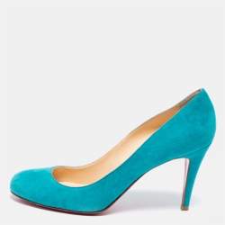 Pre Owned Christian Louboutin Turquoise Suede Ron Ron Pumps Size 39.5