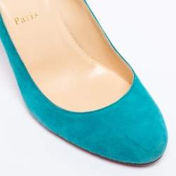 Pre Owned Christian Louboutin Turquoise Suede Ron Ron Pumps Size 39.5