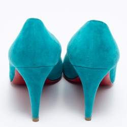 Pre Owned Christian Louboutin Turquoise Suede Ron Ron Pumps Size 39.5