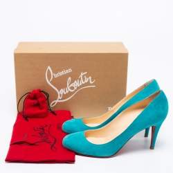 Pre Owned Christian Louboutin Turquoise Suede Ron Ron Pumps Size 39.5