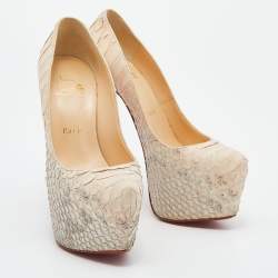 Christian Louboutin Beige Python Leather Daffodile Platform Pumps Size 36