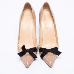 Pre Owned Christian Louboutin Beige Leather and Mesh Love Bow Pumps Size 39.5