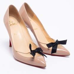 Pre Owned Christian Louboutin Beige Leather and Mesh Love Bow Pumps Size 39.5