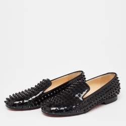 Christian Louboutin Black Patent Leather Dandelion Spikes Smoking Slippers Size 37