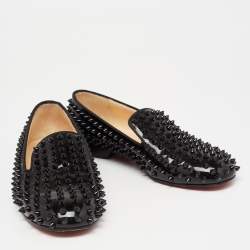 Christian Louboutin Black Patent Leather Dandelion Spikes Smoking Slippers Size 37