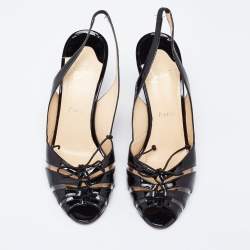 Pre Owned Christian Louboutin Black Patent Leather Corsetica Slingback Sandals Size 39