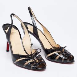 Pre Owned Christian Louboutin Black Patent Leather Corsetica Slingback Sandals Size 39