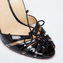 Pre Owned Christian Louboutin Black Patent Leather Corsetica Slingback Sandals Size 39