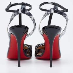 Pre Owned صندل كريستيان لوبوتان نوسي جلد لامع ومشمع بلاستيك طباعة غرافيت أسود مرصع سبايك مقاس 36