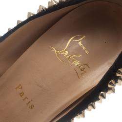 Pre Owned Christian Louboutin Black Suede Leopard Pony Hair Lady Peep Spikes Platform Pumps Size 39