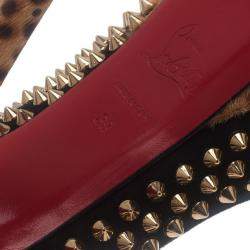 Pre Owned Christian Louboutin Black Suede Leopard Pony Hair Lady Peep Spikes Platform Pumps Size 39