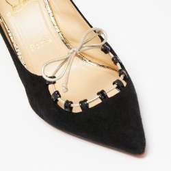 Christian Louboutin Black Suede Whipstitch Pointed Toe Slingback Sandals Size 39