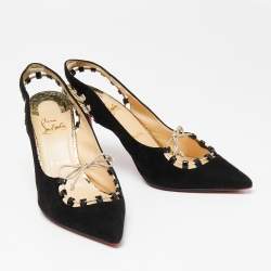 Christian Louboutin Black Suede Whipstitch Pointed Toe Slingback Sandals Size 39