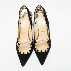Christian Louboutin Black Suede Whipstitch Pointed Toe Slingback Sandals Size 39