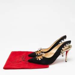 Christian Louboutin Black Suede Whipstitch Pointed Toe Slingback Sandals Size 39
