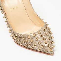 مملوكة مسبقًا حذاء كعب عالي كريستيان لوبوتان بيغال قماش لوركس ذهبي فاتح مرصع مقاس 38.5
