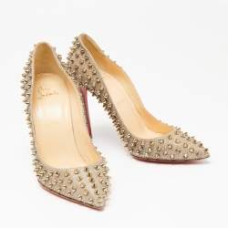 مملوكة مسبقًا حذاء كعب عالي كريستيان لوبوتان بيغال قماش لوركس ذهبي فاتح مرصع مقاس 38.5