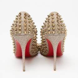 مملوكة مسبقًا حذاء كعب عالي كريستيان لوبوتان بيغال قماش لوركس ذهبي فاتح مرصع مقاس 38.5