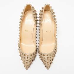 مملوكة مسبقًا حذاء كعب عالي كريستيان لوبوتان بيغال قماش لوركس ذهبي فاتح مرصع مقاس 38.5