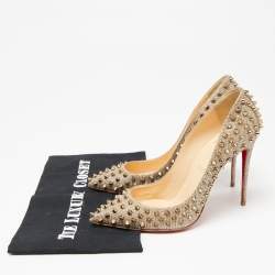 مملوكة مسبقًا حذاء كعب عالي كريستيان لوبوتان بيغال قماش لوركس ذهبي فاتح مرصع مقاس 38.5