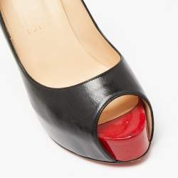مملوكة مسبقًا حذاء كعب عالي كريستيان لوبوتان فري برايف جلد أسود بمقدمة مفتوحة مقاس 37