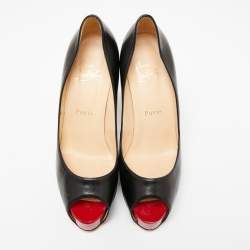 مملوكة مسبقًا حذاء كعب عالي كريستيان لوبوتان فري برايف جلد أسود بمقدمة مفتوحة مقاس 37