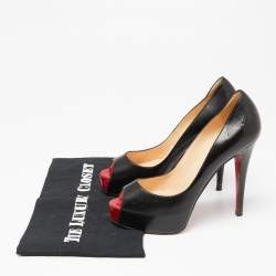 مملوكة مسبقًا حذاء كعب عالي كريستيان لوبوتان فري برايف جلد أسود بمقدمة مفتوحة مقاس 37