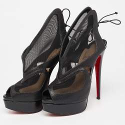 Christian Louboutin Black Glitter and Mesh Farfamesh Ankle Booties Size 36