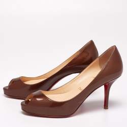 Pre Owned Christian Louboutin Metallic Brown Patent Leather Mater Claude Peep-Toe Pumps Size 36.5