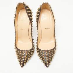 Pre Owned Christian Louboutin Multicolor Lurex Fabric Pigalle Follies Spikes Pumps Size 38