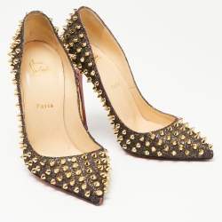 Pre Owned Christian Louboutin Multicolor Lurex Fabric Pigalle Follies Spikes Pumps Size 38