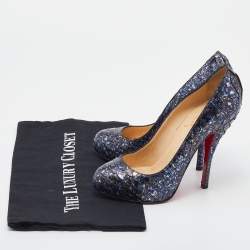Christian Louboutin Navy Blue Python Leather New Simple Pumps Size 35.5