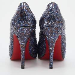 Christian Louboutin Navy Blue Python Leather New Simple Pumps Size 35.5