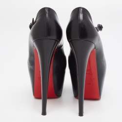 Christian Louboutin Black Leather Lady Daf Peep-Toe Pumps Size 38.5