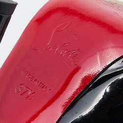 مملوكة مسبقًا صندل كريستيان لوبوتان مادام ماوس جلد أسود لامع مقدمة مفتوحة بحزام خلفي للكاحل مقاس 37.5