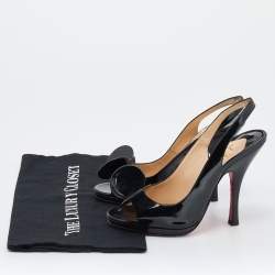 مملوكة مسبقًا صندل كريستيان لوبوتان مادام ماوس جلد أسود لامع مقدمة مفتوحة بحزام خلفي للكاحل مقاس 37.5