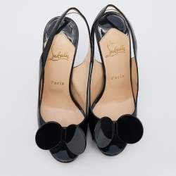 مملوكة مسبقًا صندل كريستيان لوبوتان مادام ماوس جلد أسود لامع مقدمة مفتوح ة بحزام خلفي للكاحل مقاس 37.5