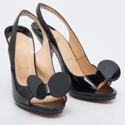 مملوكة مسبقًا صندل كريستيان لوبوتان مادام ماوس جلد أسود لامع مقدمة مفتوحة بحزام خلفي للكاحل مقاس 37.5