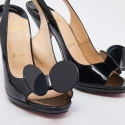 مملوكة مسبقًا صندل كريستيان لوبوتان مادام ماوس جلد أسود لامع مقدمة مفتوحة بحزام خلفي للكاحل مقاس 37.5